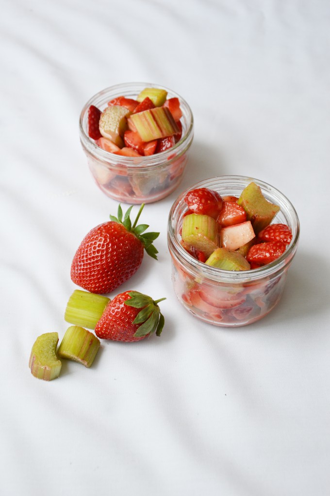 Rhubarb and strawberry in pots