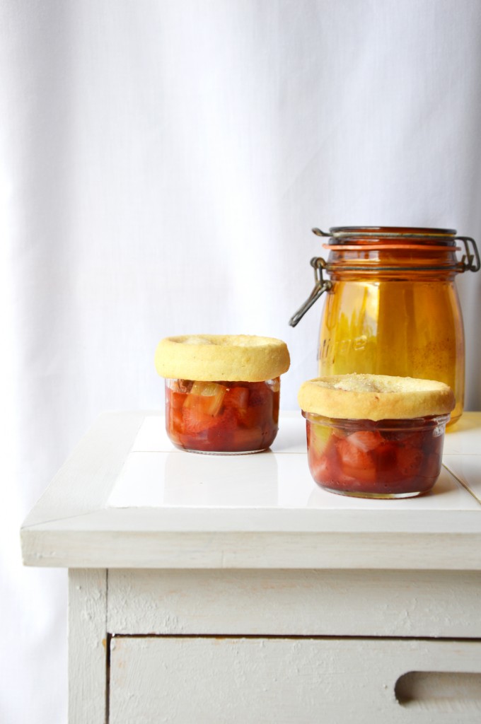 Strawberries and rhubarb pots