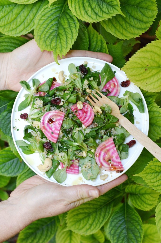 Gluten free brunch - Salade mâche, betterave, quinoa, cajou, craberries - Plus une miette dans l'assiette